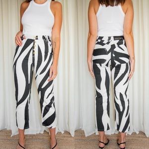 House Of Sunny Women’s Rewa High Rise Cropped Denim Jeans Zebra Animal Print